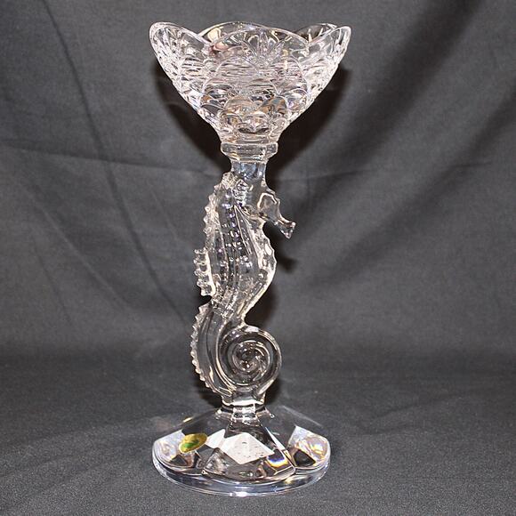 Waterford Crystal Seahorse Pillar Candlestick Signed By Artist - Picture 1 of 15